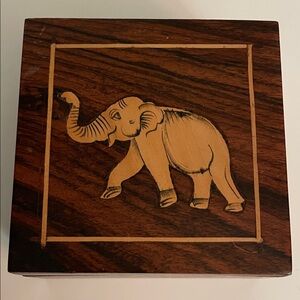 Handcrafted Wooden Elephant Box - Brown & Tan